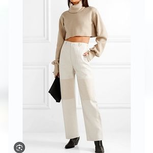 NWT$895 TRE Natalie Ratabesi Missy Two Tone Linen Cotton Trousers Wide Leg Pants